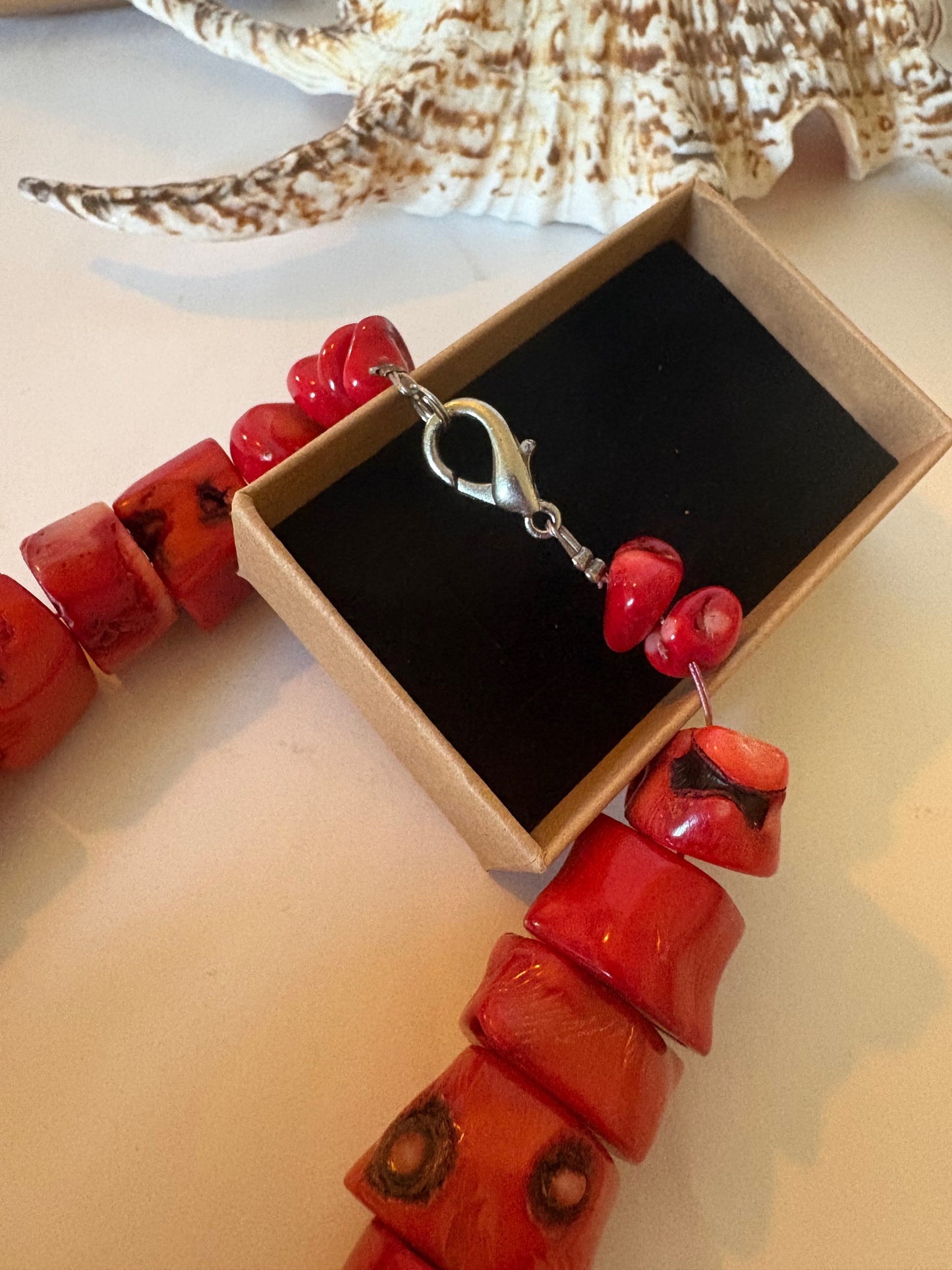 Massive Vintage Korallenkette 291 g – Große Blockperlen in Rot-Orange – Statement Collier