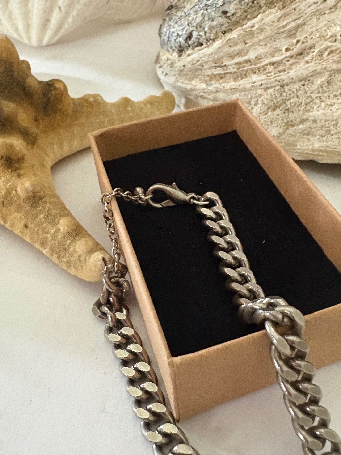 Vintage Statement Kette Silberoptik mit Anhänger – Steinoptik wie versteinerte Koralle