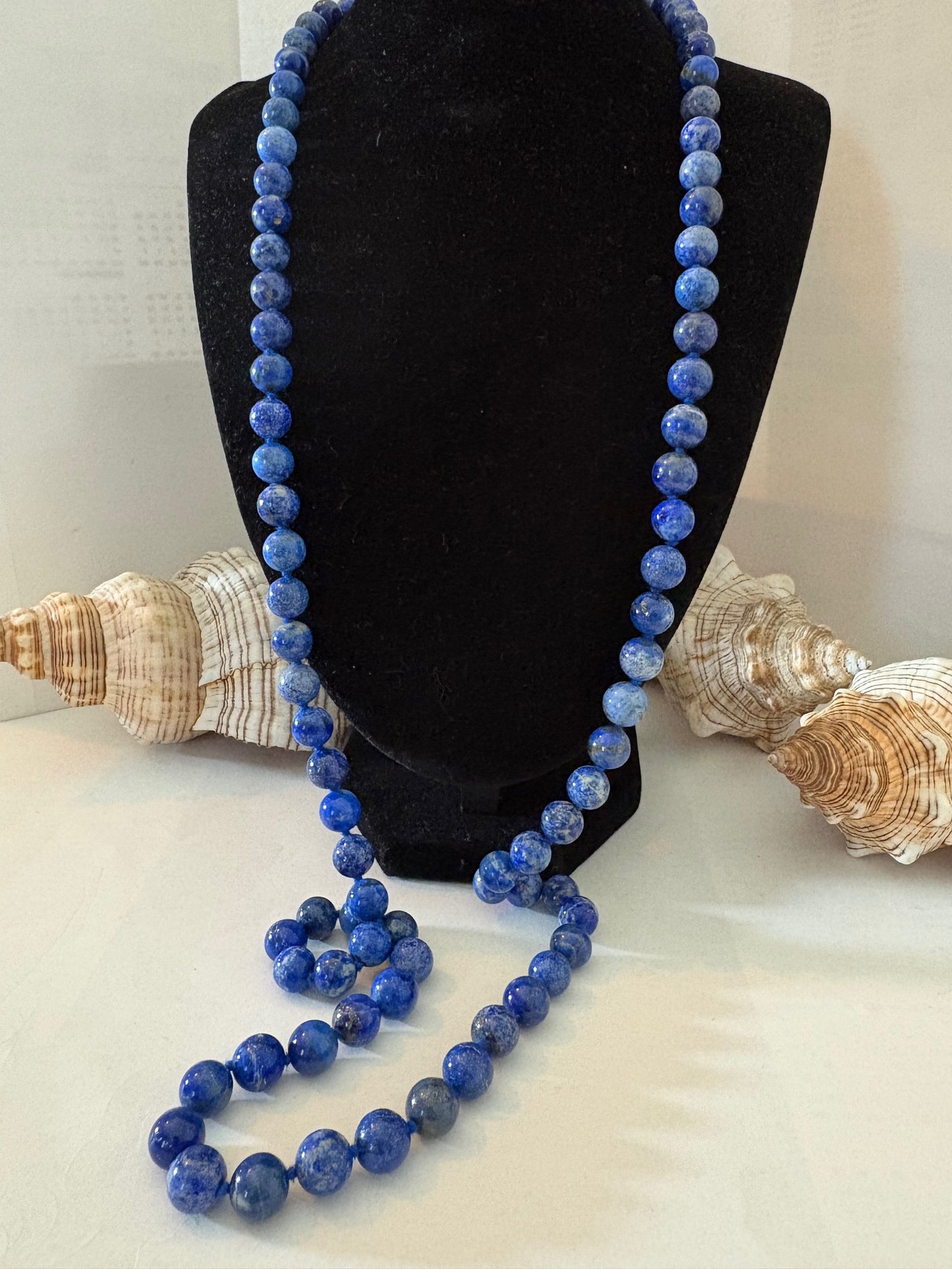 Vintage Lapis-Lazuli-Kette mit vergoldetem 925er-Silberverschluss – ca. 94 cm