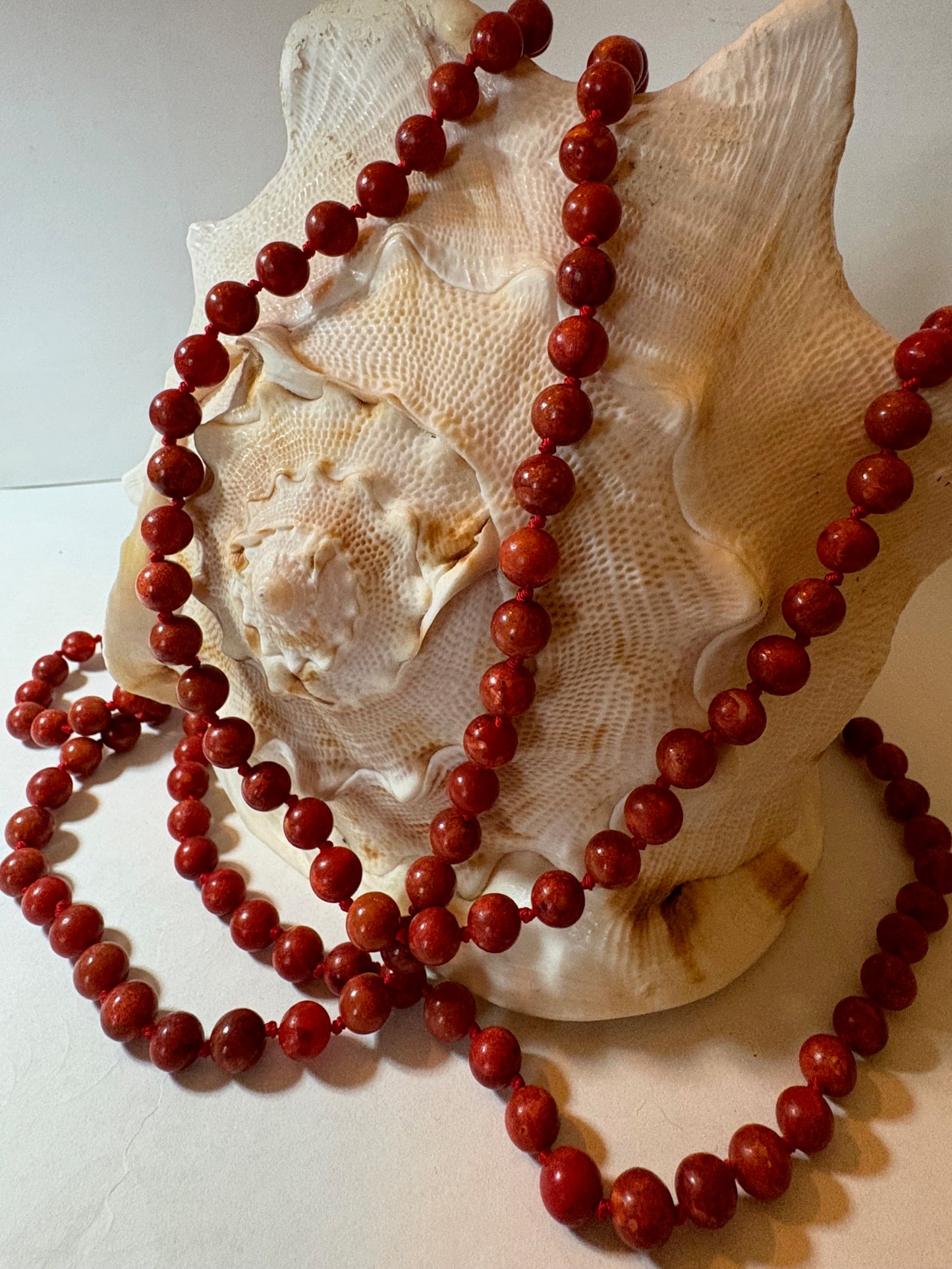 Vintage Bambuskoralle Schmuckset – lange Halskette & Ohrringe, ca. 150 cm