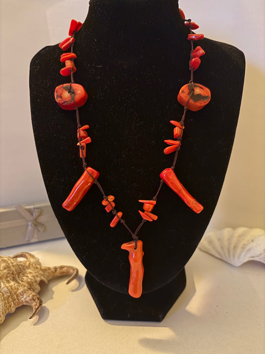 Vintage Statement Korallenkette Rot – Variabel 41–46 cm mit Verlängerung