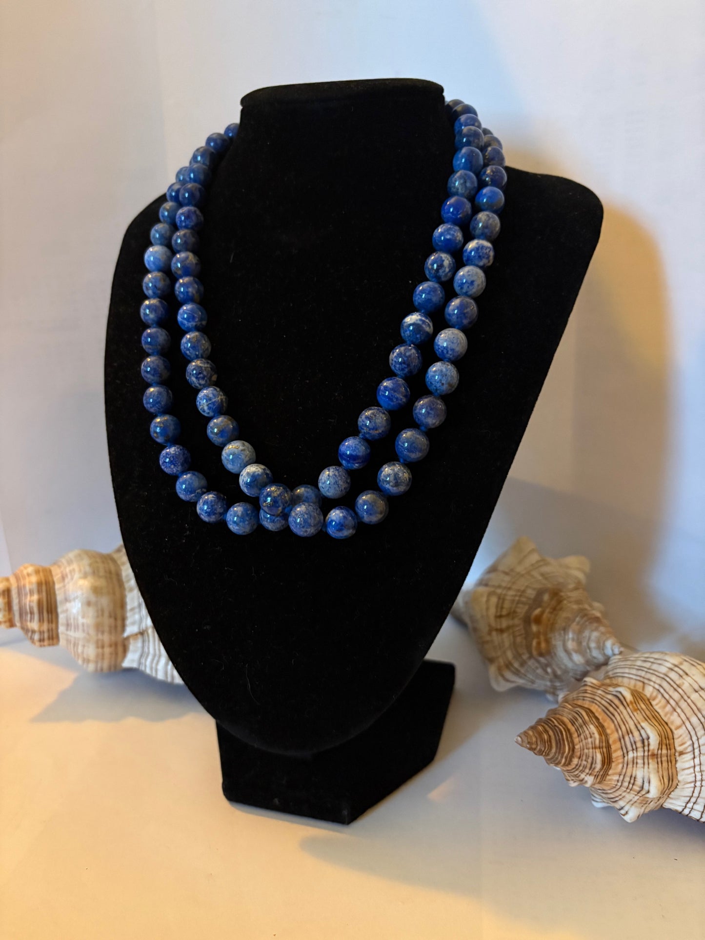 Vintage Lapis-Lazuli-Kette mit vergoldetem 925er-Silberverschluss – ca. 94 cm