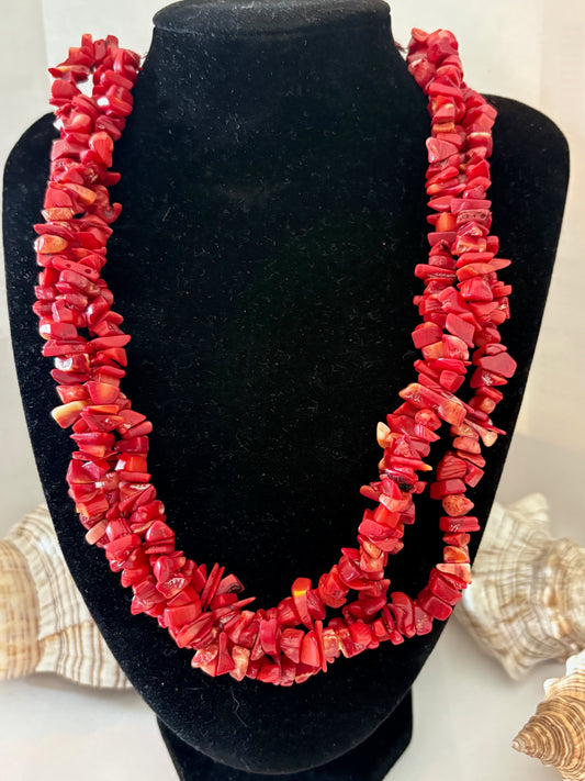 Vintage dreigliedrige rote Korallenkette – ca. 49,5 cm