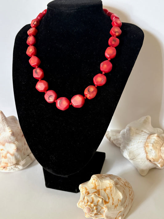 Vintage rote Korallenkette – organische Form, ca. 41,5 cm