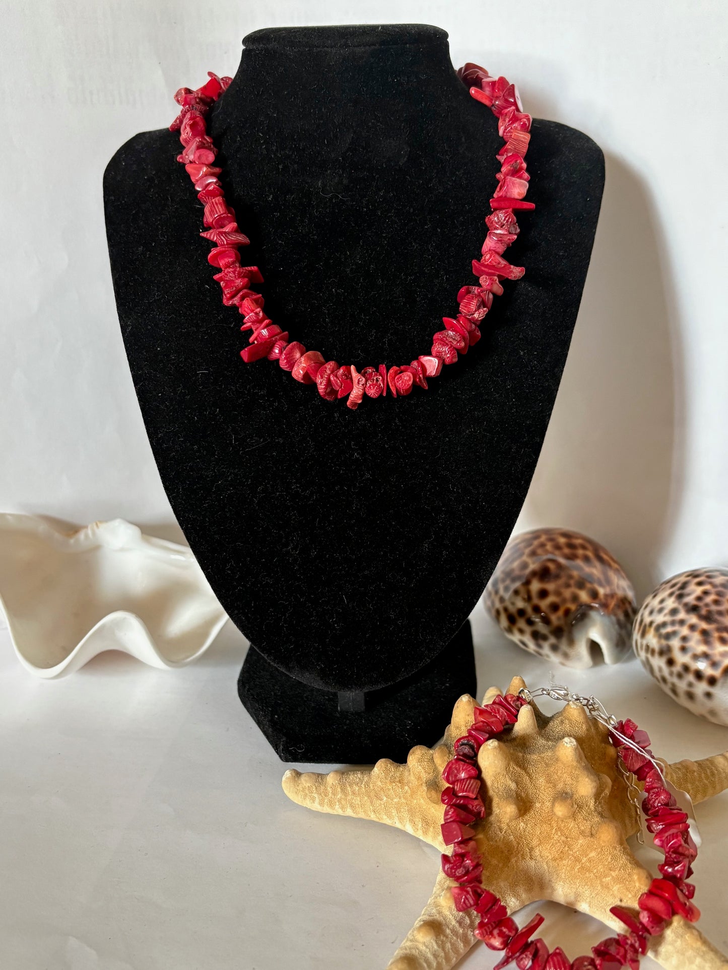 Vintage Korallen Schmuckset Rot – Halskette & Armband klassisch zeitlos