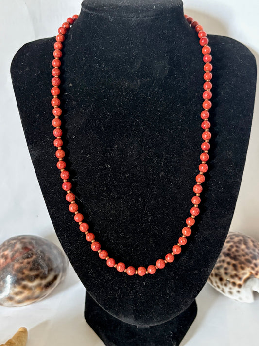 Vintage Korallenperlen Kette Rot-Orange – Klassische Kugelkette mit Zwischenperlen
