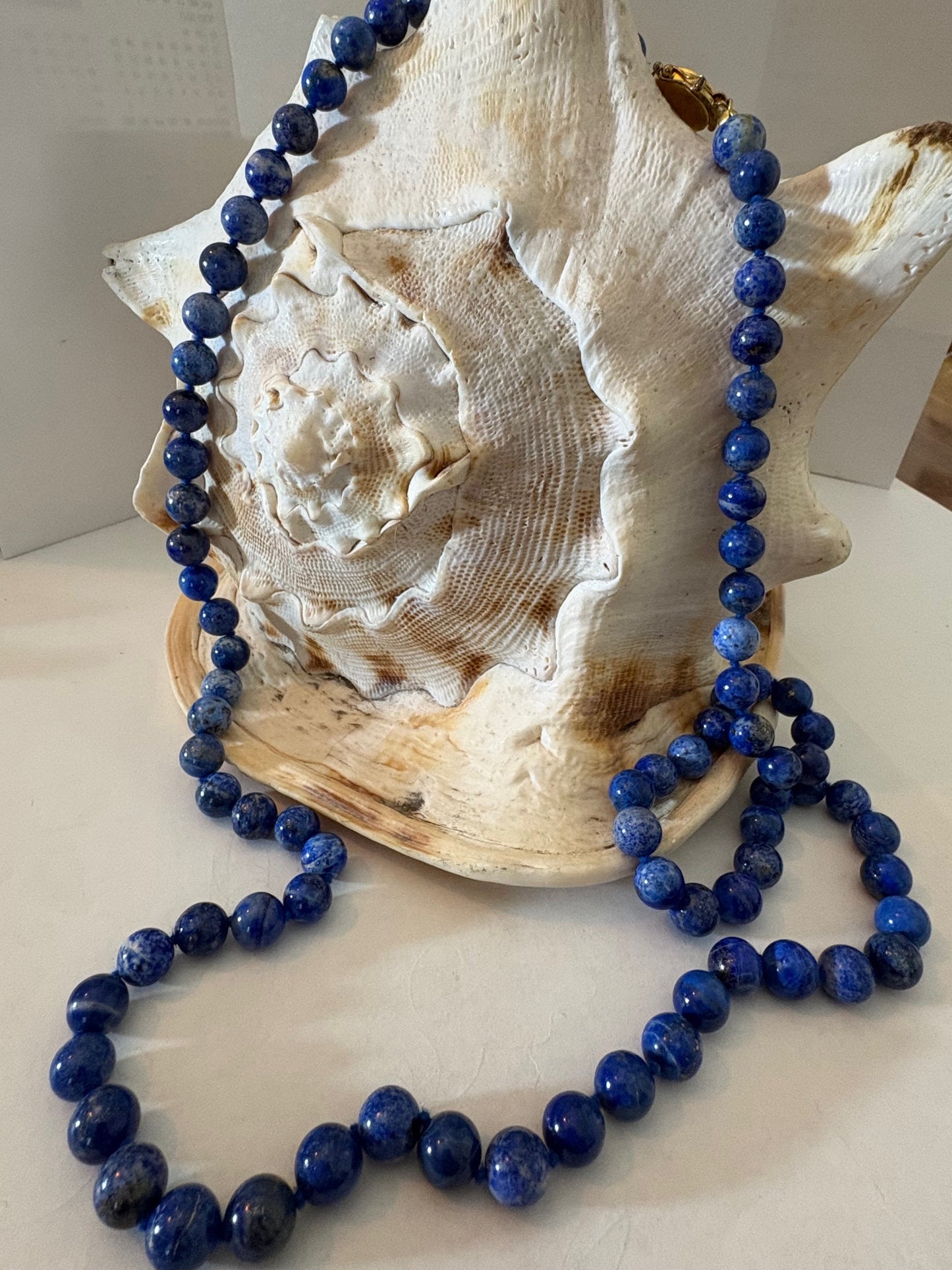 Vintage Lapis-Lazuli-Kette mit vergoldetem 925er-Silberverschluss – ca. 94 cm