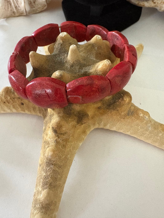 Vintage Korallenarmband Rot – elastisches Armband mit Korallensegmenten