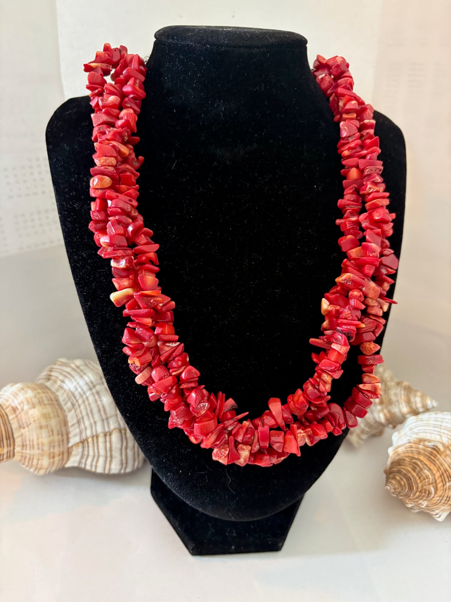 Vintage dreigliedrige rote Korallenkette – ca. 49,5 cm