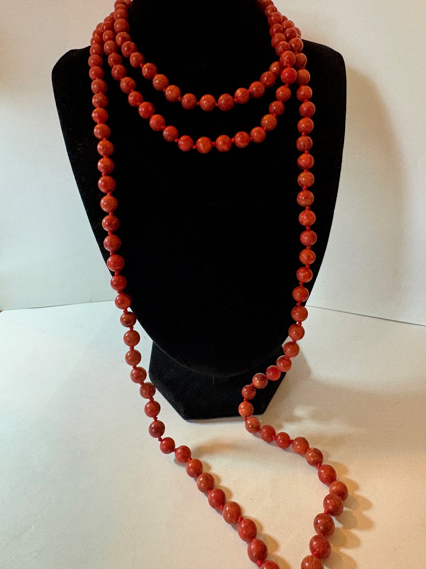 Vintage Bambuskoralle Schmuckset – lange Halskette & Ohrringe, ca. 150 cm