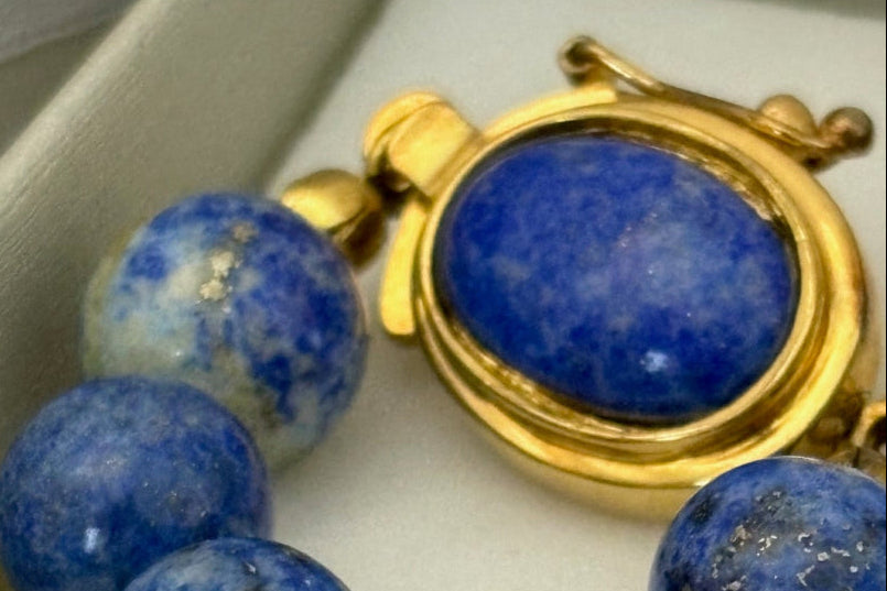 Vintage Lapis-Lazuli-Kette mit vergoldetem 925er-Silberverschluss – ca. 94 cm