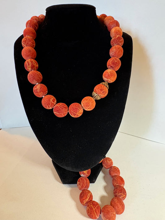 Vintage Schaumkoralle Set – Halskette & Armband, ca. 49 cm & elastisch