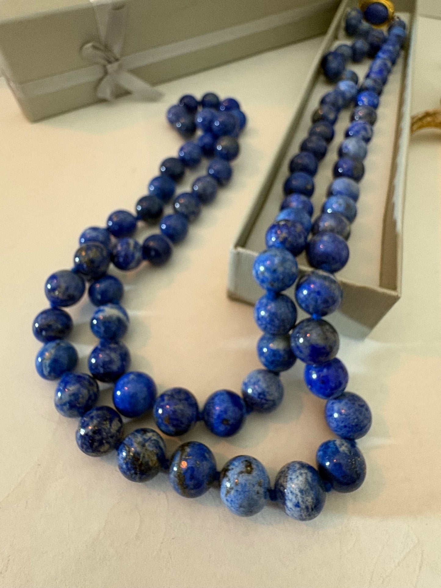 Vintage Lapis-Lazuli-Kette mit vergoldetem 925er-Silberverschluss – ca. 94 cm
