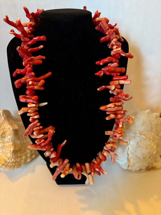 Schwere Vintage Korallenkette aus echter roter Koralle – Naturbelassene Korallenäste, Statement-Schmuck