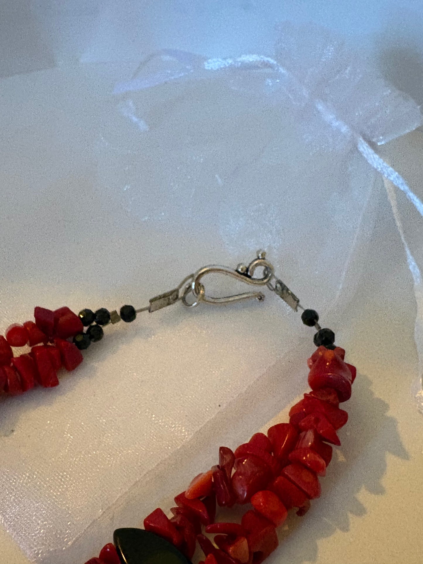 Koralle/Obsidian-Kette, rot-schwarz, zweireihig