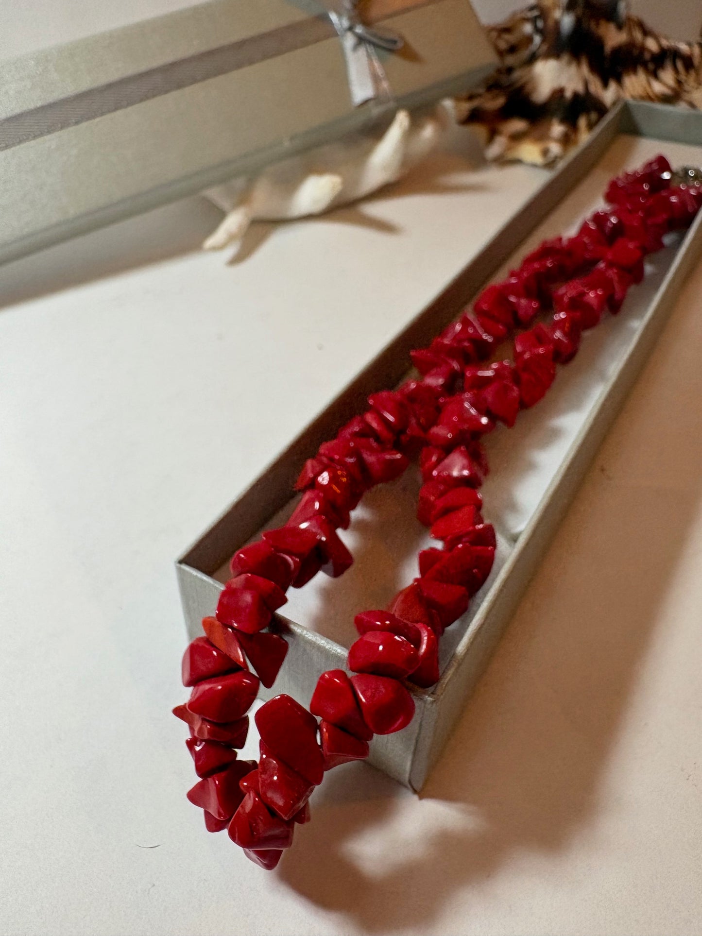 Vintage rote Korallenkette – klassische Halskette, ca. 41 cm